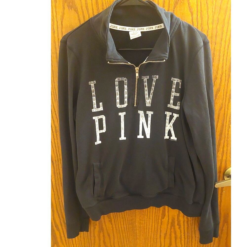 PINK Victoria's Secret Quarter Zip Sweatshirt Womens M Black LOVE PINK Pullover